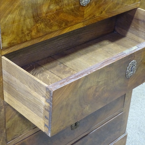 238 - A French 19th century walnut tall chest of 7 drawers, with marble top, width 3'2