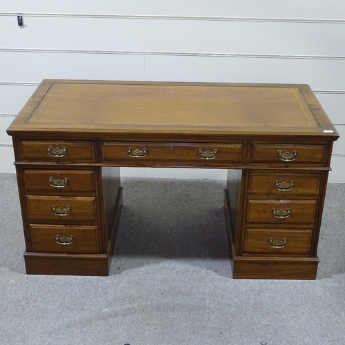 239 - A Victorian walnut pedestal desk, inset leather top, and drawer fitted pedestals, 4'6