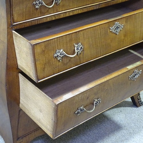 244 - A 19th century Dutch mahogany bombe chest of 4 drawers, with brass handles and mounts, width 2'9