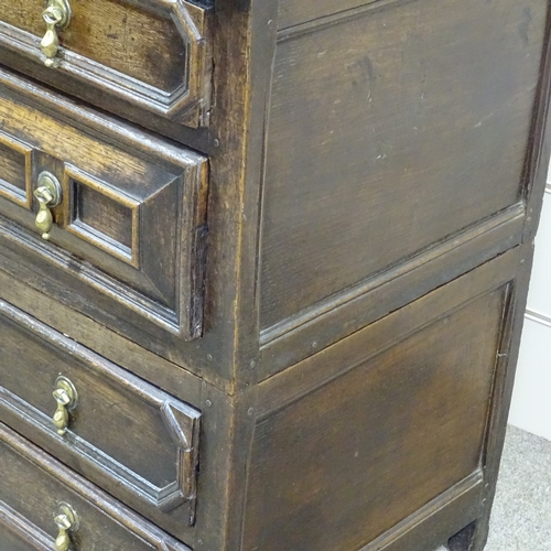 248 - A Jacobean joined oak chest of 4 long drawers in 2 parts, with fielded moulded drawer fronts, brass ... 