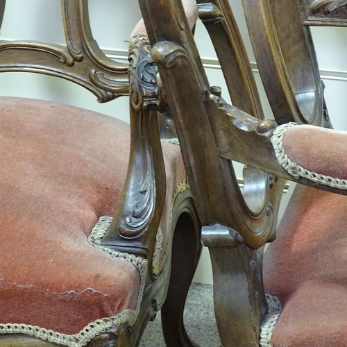 249 - A pair of 19th century walnut-framed armchairs, with all over carved decoration