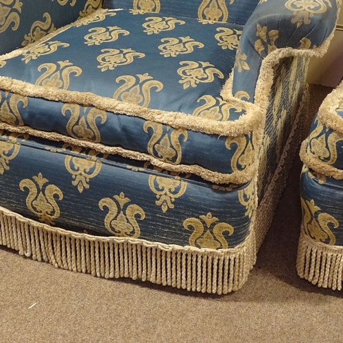 254 - A pair of Queen Anne style upholstered wing armchairs