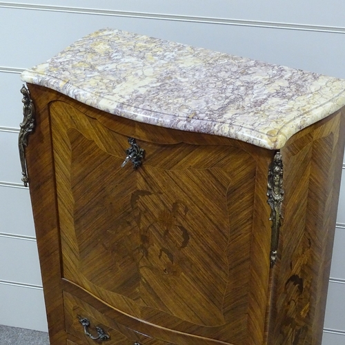 265 - A French kingwood and marquetry inlaid serpentine-front escritoire, with fall-front, 3 drawers below... 