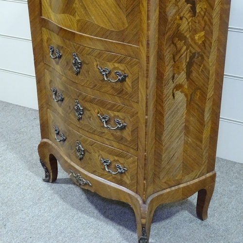 265 - A French kingwood and marquetry inlaid serpentine-front escritoire, with fall-front, 3 drawers below... 