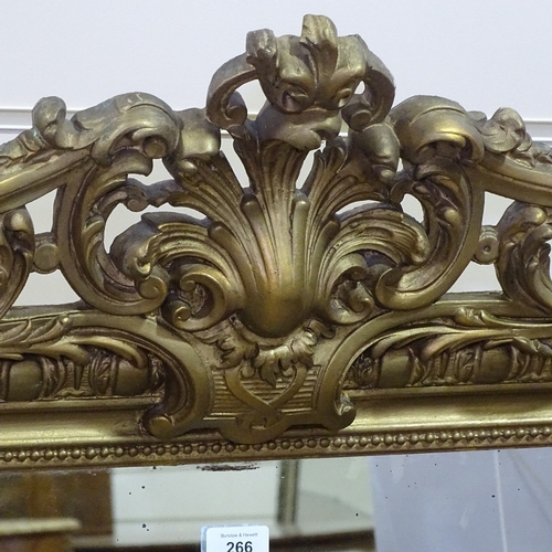 266 - A 19th century gilt-gesso framed wall mirror, with acanthus pediment, height 4'10, width 2'11