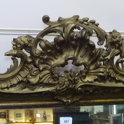 267 - A 19th century gilt-gesso framed wall mirror, with acanthus pediment, height 4'9