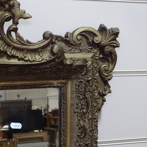 267 - A 19th century gilt-gesso framed wall mirror, with acanthus pediment, height 4'9