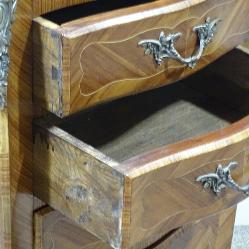 271 - A French narrow kingwood bombe chest of 5 drawers, with shaped marble top, width 18