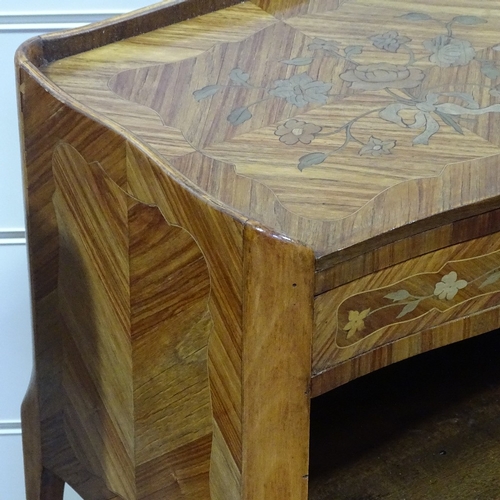 272 - A pair of French kingwood and marquetry inlaid bedside tables, width 15