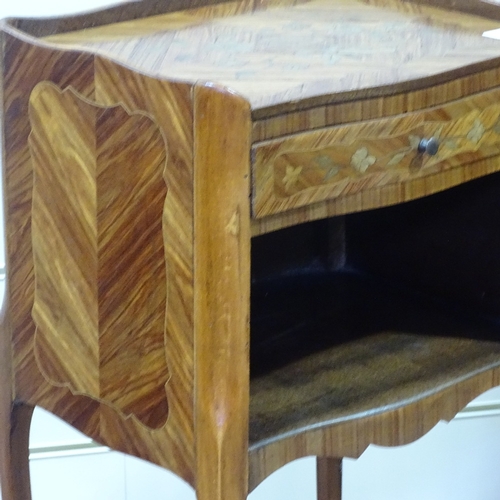 272 - A pair of French kingwood and marquetry inlaid bedside tables, width 15