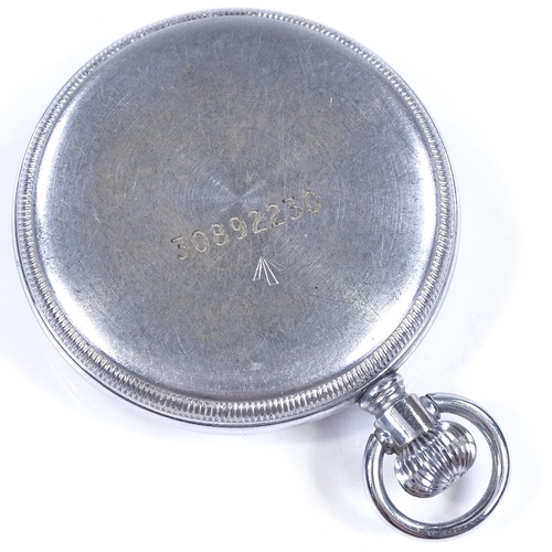 301 - WALTHAM - a Second War Period steel-cased open-face top-wind Military issue pocket watch, with black... 