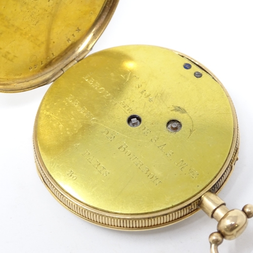 305 - LEROY & FILS - a French 18ct gold open-face key-wind quarter repeat pocket watch, white enamel dial ... 