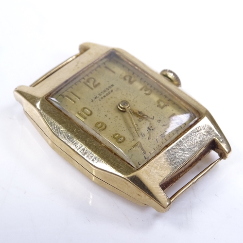 312 - J W BENSON - a 9ct gold cased mechanical wristwatch head, octagonal case with champagne dial, applie... 