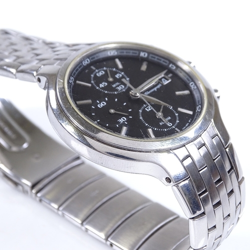 313 - SEIKO - a stainless steel Chronograph quartz wristwatch, black dial with baton hour markers, 3 subsi... 