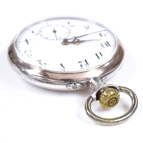 314 - A Continental silver-cased open-face top-wind pocket watch, white enamel dial with painted Deco Arab... 