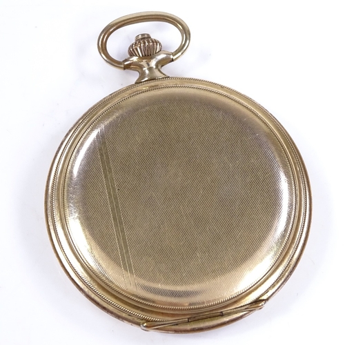 319 - An Art Deco gold plated full hunter side-wind pocket watch, with champagne dial, Deco Arabic numeral... 