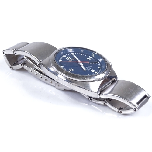 324 - SEIKO - a stainless steel 100M automatic wristwatch, blue dial with luminous hour markers and day/da... 