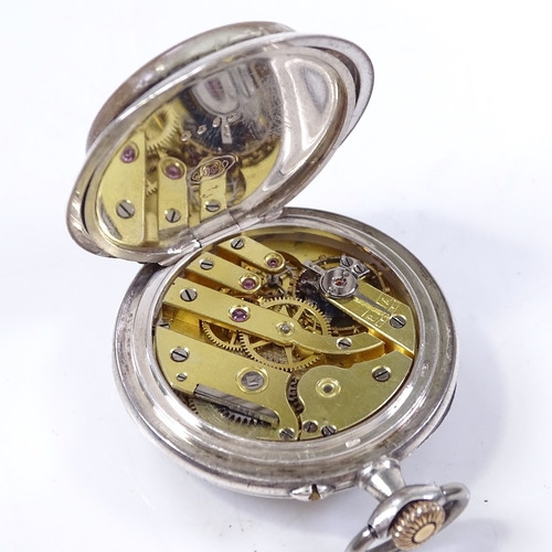 325 - A Continental silver-cased open-face top-wind fob watch, with Arabic numerals and subsidiary seconds... 