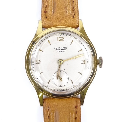 330 - JUNGHANS - a gold plated automatic wristwatch, quarterly Arabic numerals with 17 jewel movement, and... 