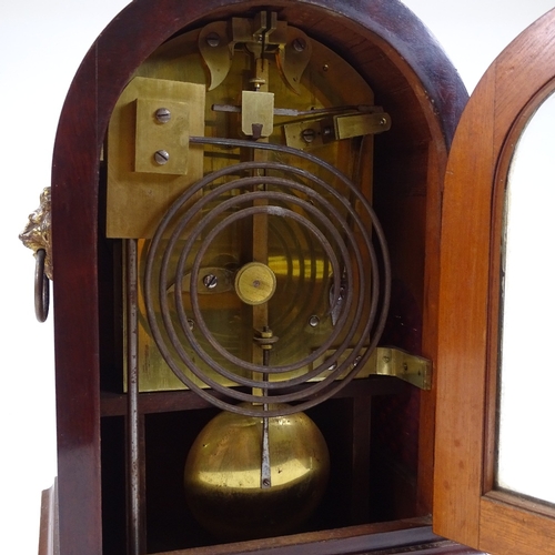 335 - A mahogany dome-top mantel clock, circa 1900, with inlaid boxwood stringing, engraved silvered dial ... 