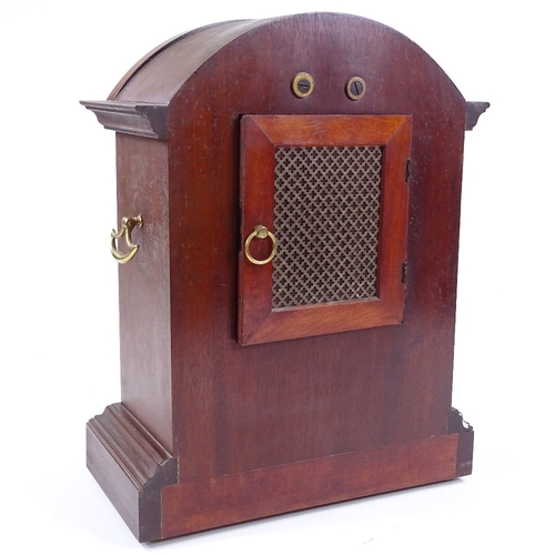 336 - A mahogany dome-top mantel clock, circa 1900, with inlaid marquetry and stringing, engraved silvered... 