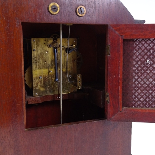 336 - A mahogany dome-top mantel clock, circa 1900, with inlaid marquetry and stringing, engraved silvered... 