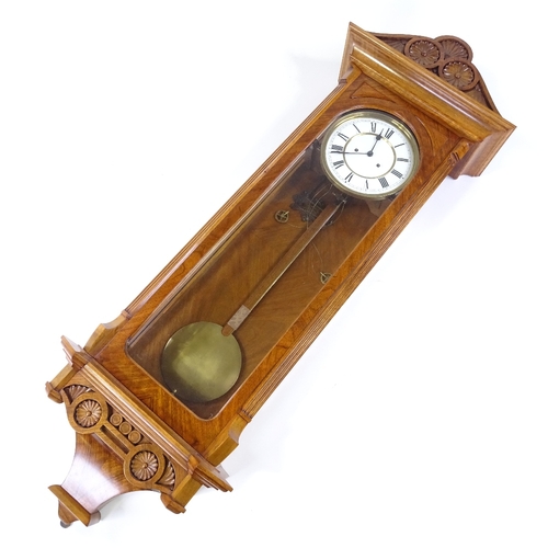 337 - A 19th century Lenzkirch walnut-cased Vienna regulator wall clock, with carved case and 8-day striki... 