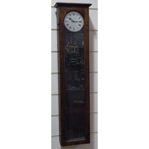 338 - A Synchronome electric wall clock in oak case, circa 1920, height 126cm