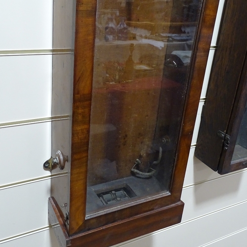 339 - An Evershed mahogany-cased electric powered wall clock, with 28cm enamelled dial, case height 144cm