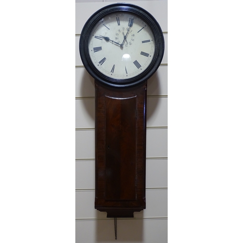 340 - A 19th century mahogany-cased drop dial tavern clock, with 38cm enamel dial, overall height 125cm