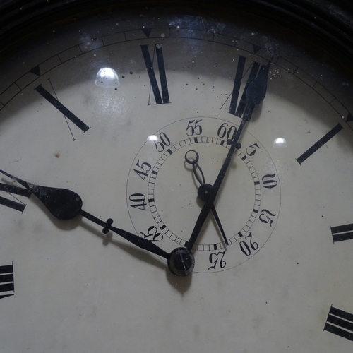 340 - A 19th century mahogany-cased drop dial tavern clock, with 38cm enamel dial, overall height 125cm