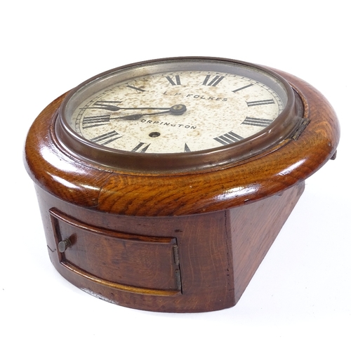 342 - An 8-day oak-cased dial wall clock of small size, the 20cm dial signed L P Folkes of Orpington, over... 