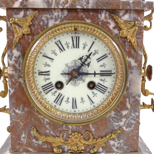 343 - A 19th century French coloured marble and ormolu-cased clock garniture, 8-day striking movement, wit... 