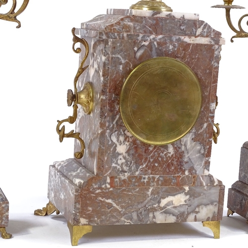 343 - A 19th century French coloured marble and ormolu-cased clock garniture, 8-day striking movement, wit... 