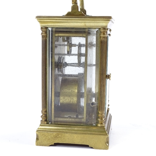 346 - A French brass-cased carriage clock with corner columns, case height 11cm