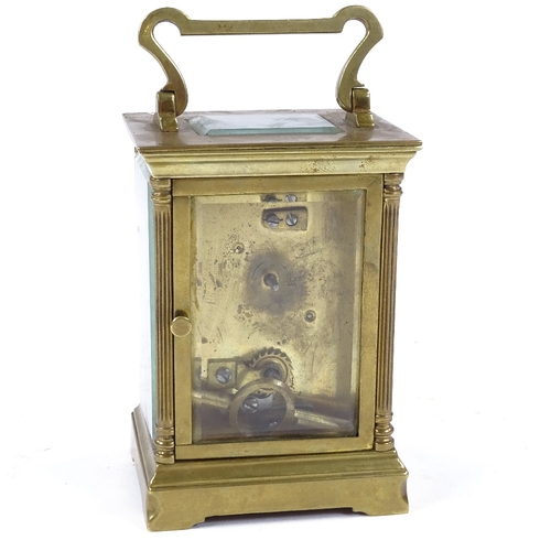 346 - A French brass-cased carriage clock with corner columns, case height 11cm