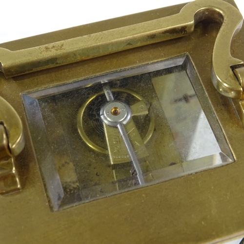 346 - A French brass-cased carriage clock with corner columns, case height 11cm