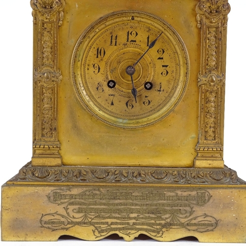 349 - A 19th century French gilt-bronze cased 3-piece clock garniture, surmounted by a bust of a woman, 8-... 