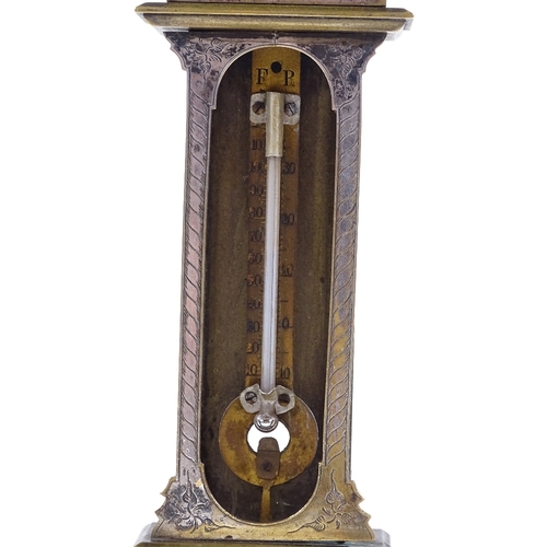 351 - A 19th century miniature electroplate on brass longcase clock, with inset thermometer to the case, h... 