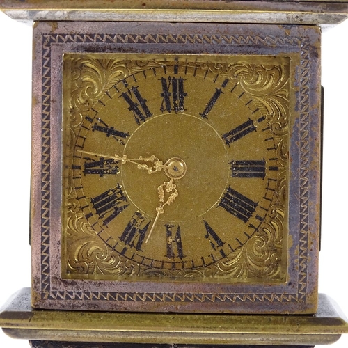 351 - A 19th century miniature electroplate on brass longcase clock, with inset thermometer to the case, h... 