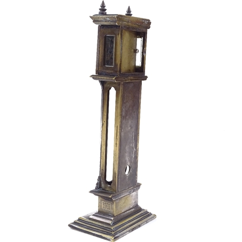 351 - A 19th century miniature electroplate on brass longcase clock, with inset thermometer to the case, h... 