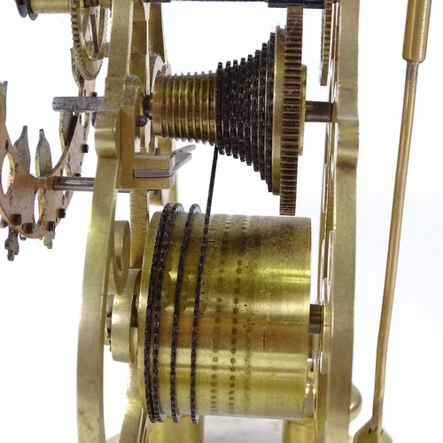 352 - A brass skeleton clock with single fusee chain-driven movement, white marble base, and silvered nume... 