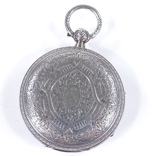 353 - A 19th century silver-cased open-face key-wind pocket watch, with all over detailed engraved decorat... 