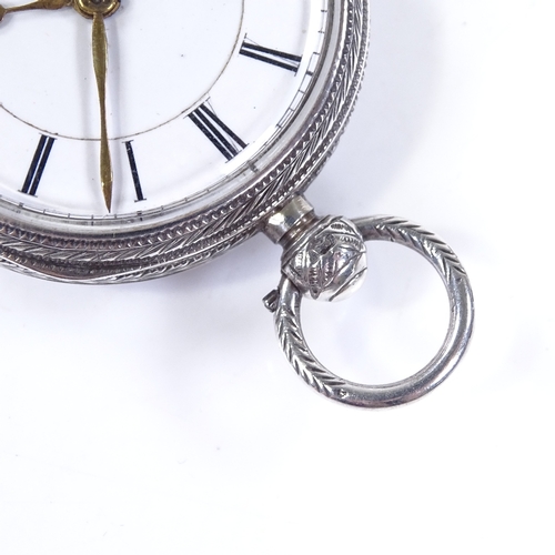 353 - A 19th century silver-cased open-face key-wind pocket watch, with all over detailed engraved decorat... 