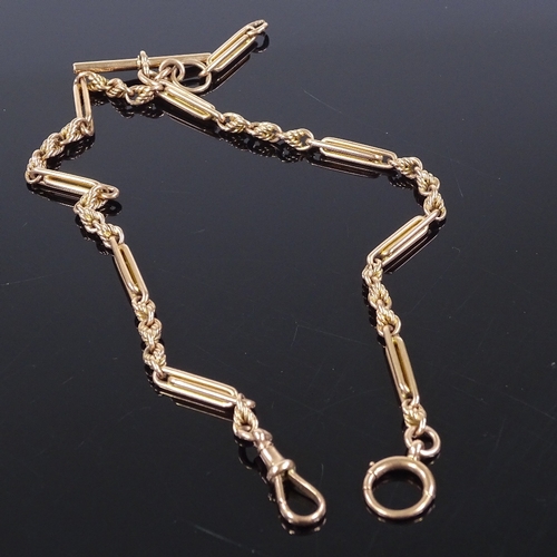 384 - A 9ct rose gold long and short link Albert chain, with dog clip and T-bar, length 41cm, 45.9g