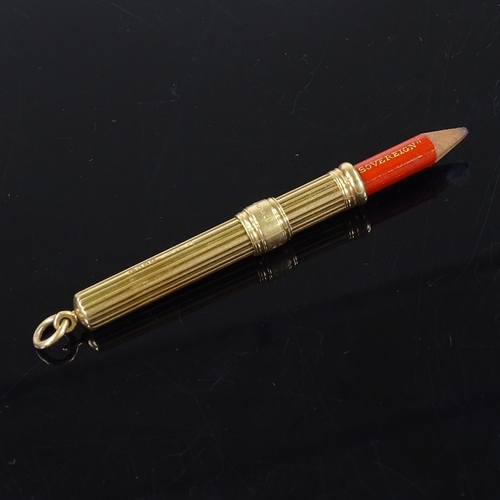 405 - A Sampson Mordan & Co 18ct gold propelling pencil, with ribbed body and screw-in pencil, hallmarks L... 