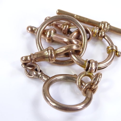 408 - Various 9ct gold jewellery parts, including large unmarked dog clip, length 44.7mm, T-bar etc, 27g t... 