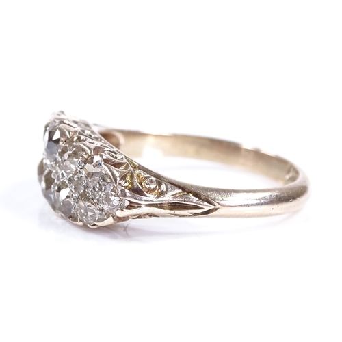 441 - A Victorian 18ct gold double-row diamond half-hoop ring, with pierced scrollwork bridge, total diamo... 