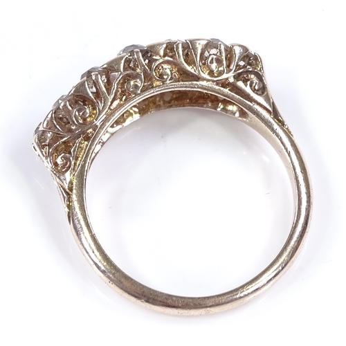 441 - A Victorian 18ct gold double-row diamond half-hoop ring, with pierced scrollwork bridge, total diamo... 