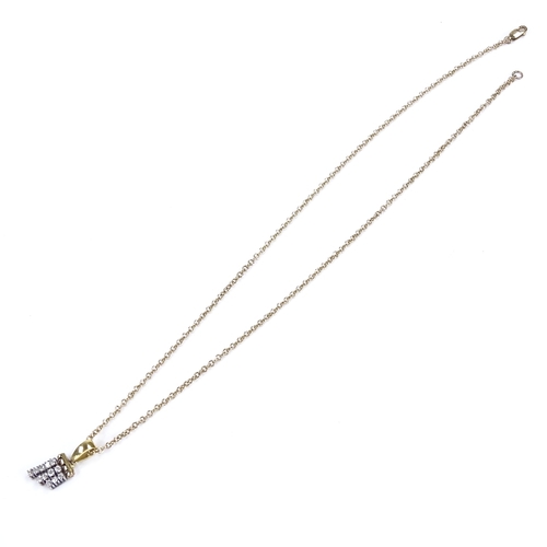 442 - An 18ct gold triple-row diamond pendant necklace, pendant height excluding bale 14.8mm, chain length... 